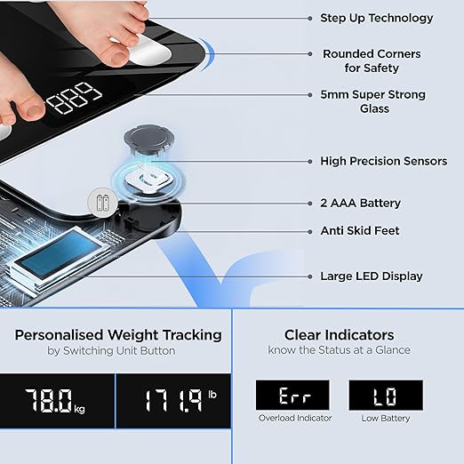 Siyaram’s I-Glass Body Weight Scale – Built to Inspire. Made to Last. | Premium Digital Weighing Scale for Home, Gym & Wellness | 3 years warranty