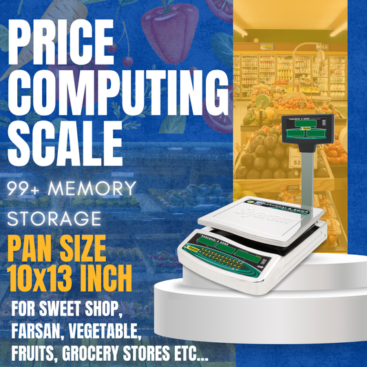 Siyaram's PRC 50kg x 2g Digital Price Computing Scale India's no.1 Scale with Triple Display & Pole | Heavy-Duty Stainless Steel | 10x13 Inch Pan | 90+ Memory Storage | Rechargeable Battery | Ideal for Wholesale Markets, Grocery, Meat Shops & More