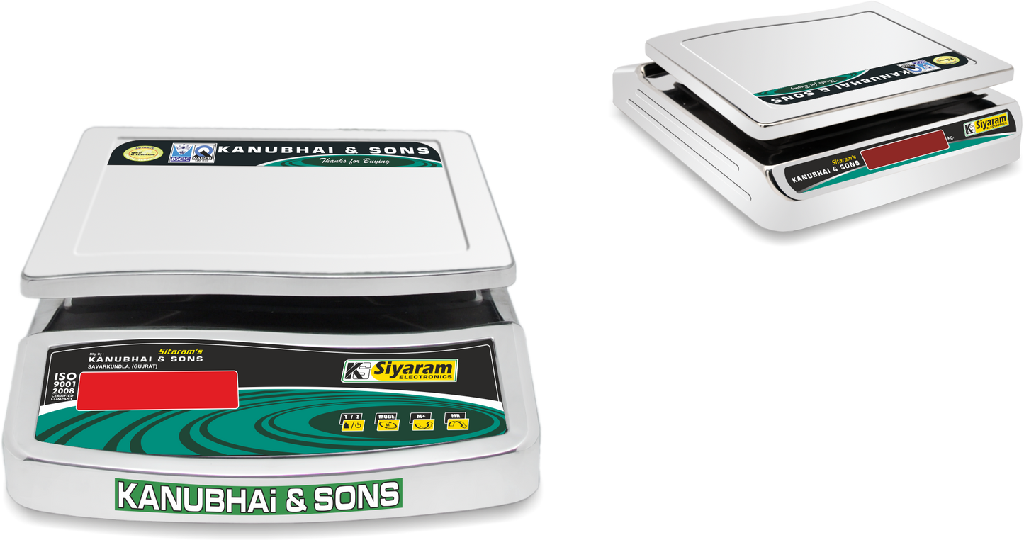 Siyaram 30kg x 1g Digital Weighing Scale for Kirana, Grocery, Kitchen & Commercial Use | Stainless Steel Pole Model with Front & Back Green Display (10x12 inches). SI-30PS