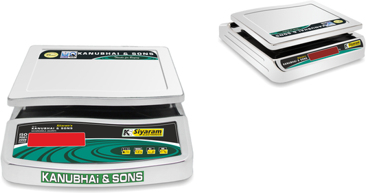 Siyaram 30kg x 1g Digital Weighing Scale for Kirana, Grocery, Kitchen & Commercial Use | Stainless Steel Pole Model with Front & Back Green Display (10x12 inches). SI-30PS