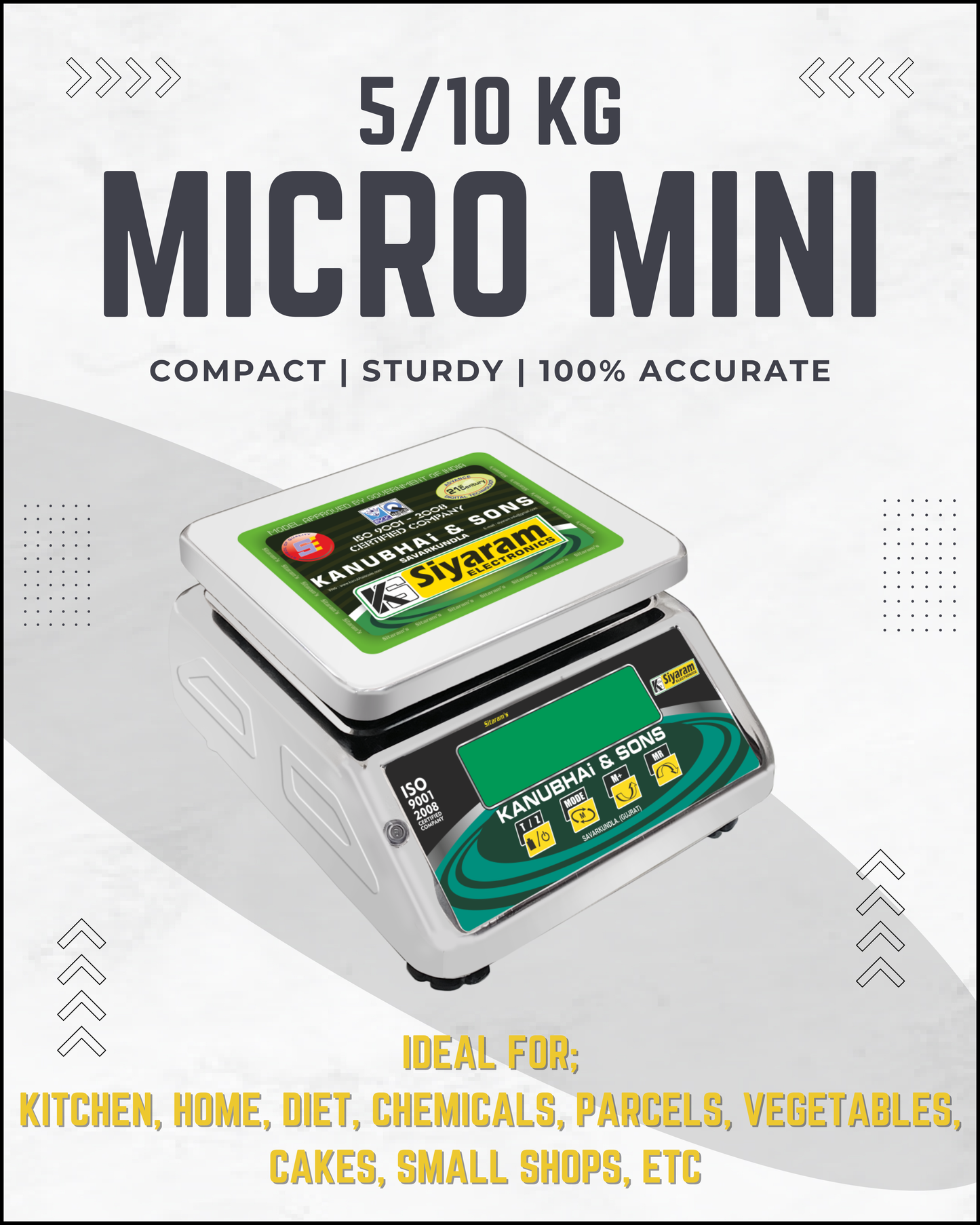 Siyaram's 10kg Micro Mini Weighing Scale with 6x7 Inch (140x160mm) Pan – Ideal for Kitchen, Chemical, Fruit, and Dietitian Use – Multi-Unit Conversion, Stainless Steel Pan, Rechargeable