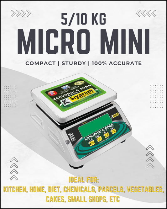 Siyaram's 10kg Micro Mini Weighing Scale with 6x7 Inch (140x160mm) Pan – Ideal for Kitchen, Chemical, Fruit, and Dietitian Use – Multi-Unit Conversion, Stainless Steel Pan, Rechargeable