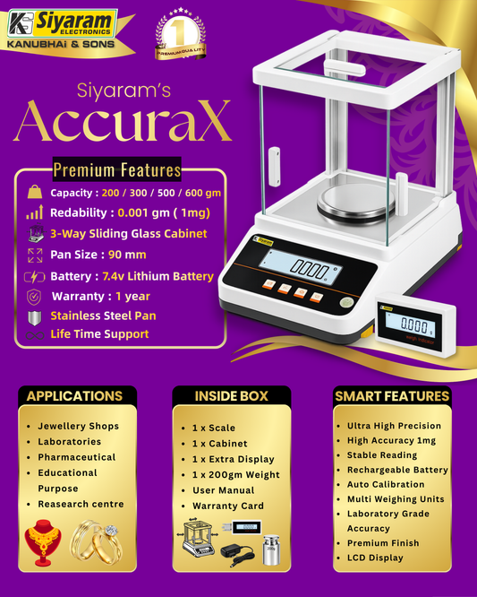 Siyaram AccuraX 500g x 1mg High Precision Digital Jewellery Weighing Scale | Analytical Balance | Gold, Diamond, Laboratory & Pharmacy Precision Scale