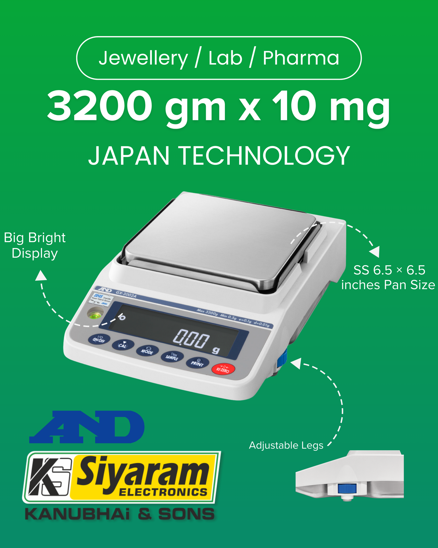 A&D Apollo GX-3002A Precision Balance – 3200g × 0.01g Readability with Internal Calibration