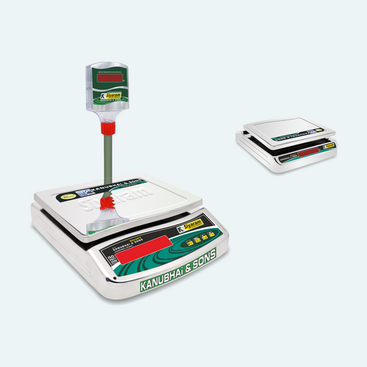 Siyaram 30kg x 1g Digital Weighing Scale for Kirana, Grocery, Kitchen & Commercial Use | Stainless Steel Pole Model with Front & Back Green Display (10x12 inches). SI-30PS